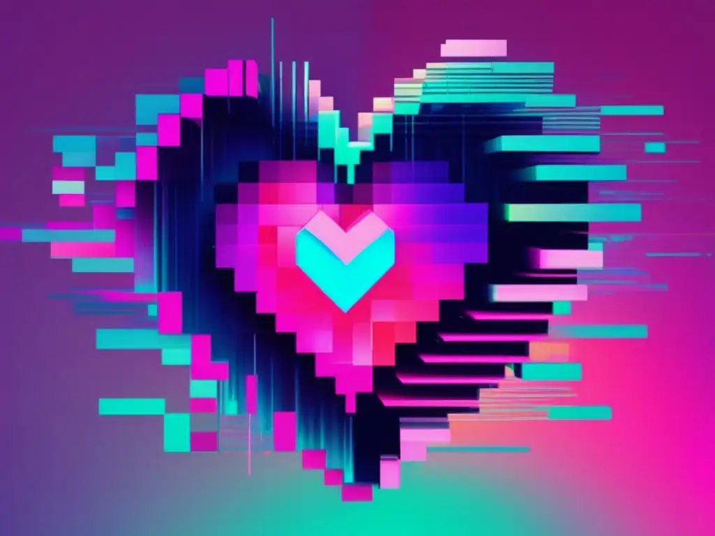 Arte glitch: Corazón fragmentado por estafas románticas online