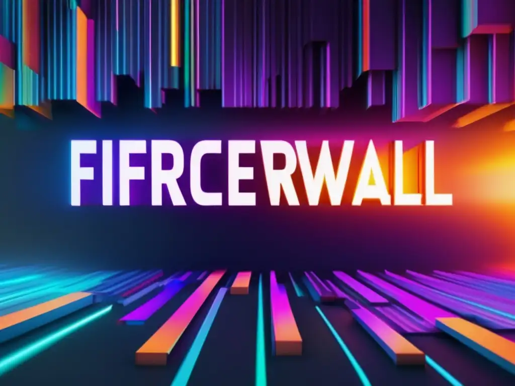 Arte glitch de un firewall: Configurar firewall personal ciberseguridad