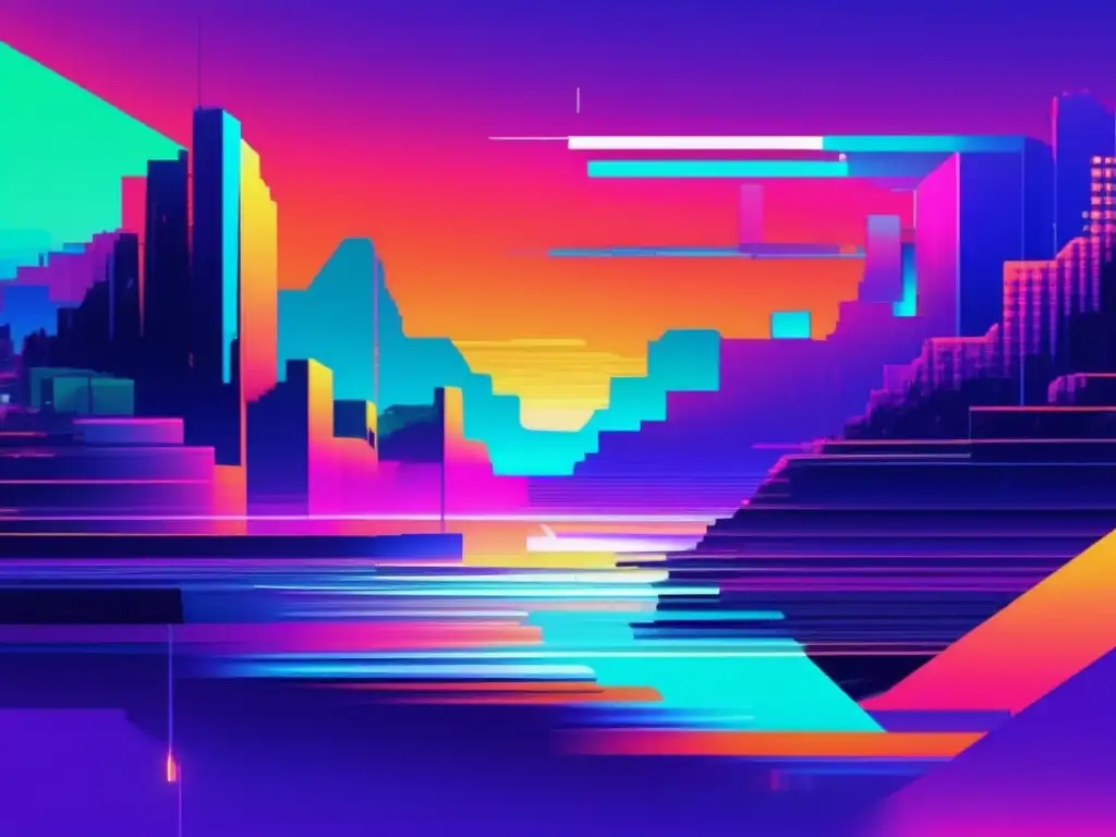 Ciberdefensa: pasos críticos 2023 | Imagen de glitch art con paisaje digital y colores vibrantes