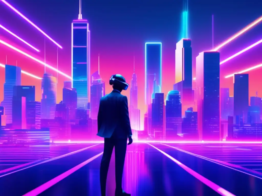 Ciudad futurista con rascacielos y líneas digitales Ciberseguridad: Tsutomu Shimomura y la ciudad futurista glitch
