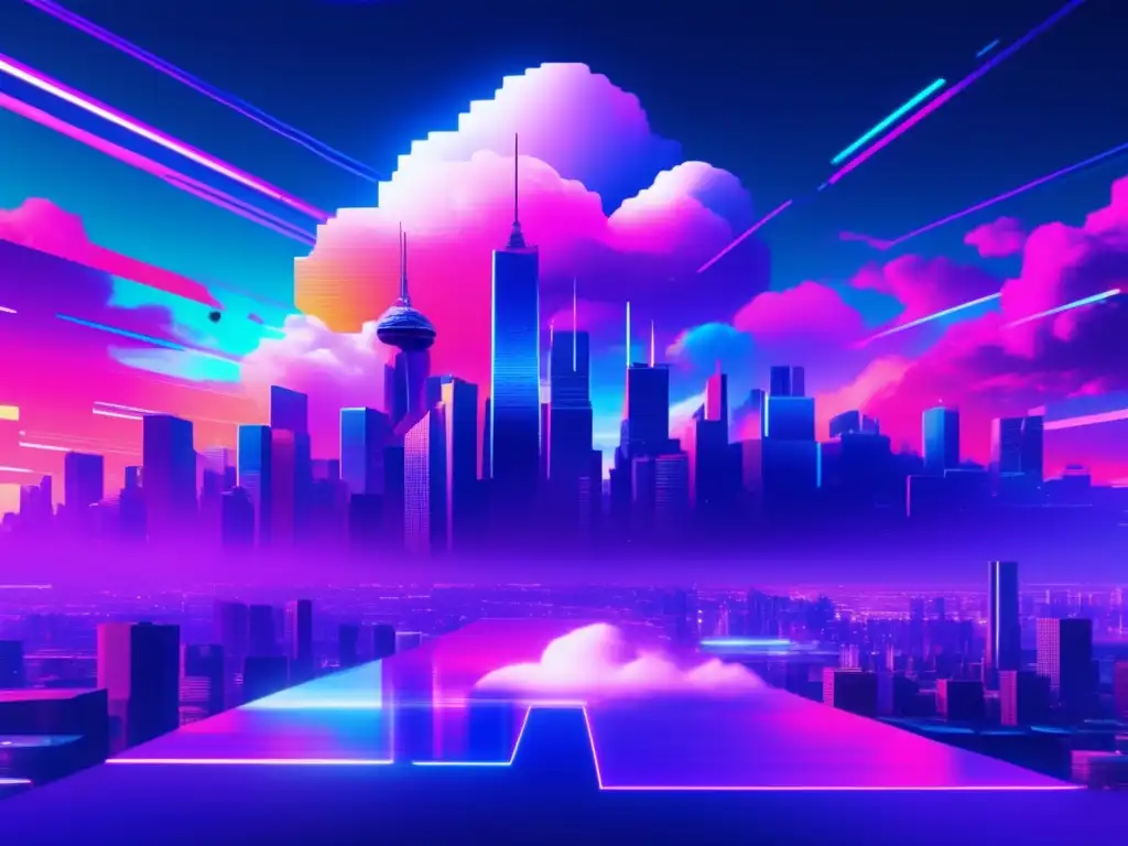 Paisaje futurista de ciberseguridad Ciberseguridad en la nube: Protección de datos en imagen 8k glitch art