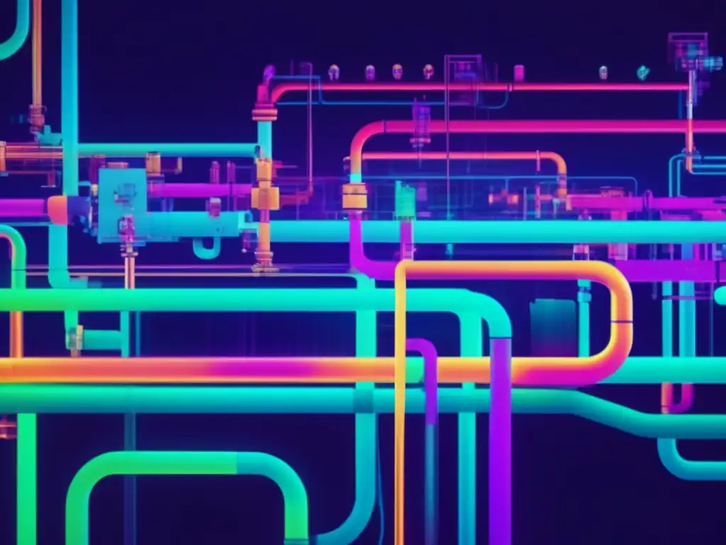 Ciberseguridad en redes de gas: imagen de arte glitch que fusiona redes de gas y circuitos digitales