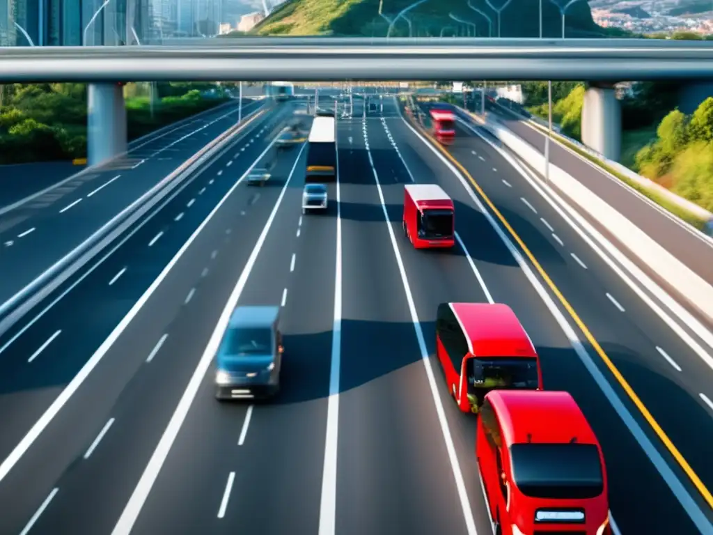 Ciudad futurista con medidas de seguridad en transporte público