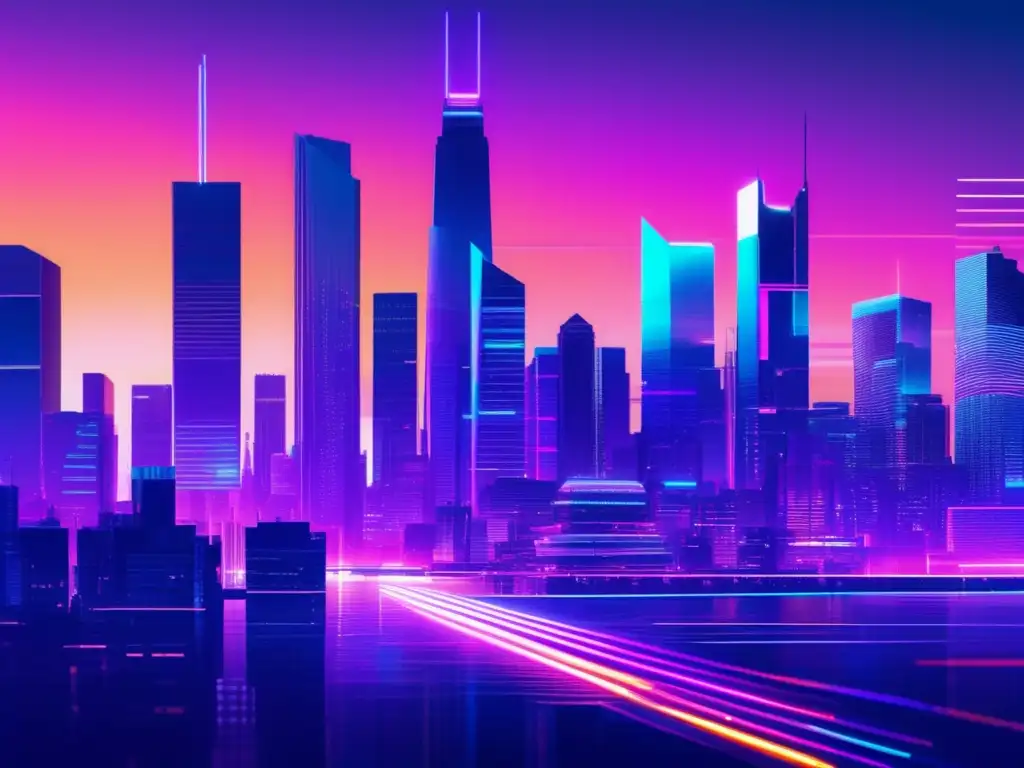 Ciudad futurista iluminada por luces de neón Ciudad futurista con rascacielos iluminados por luces neón