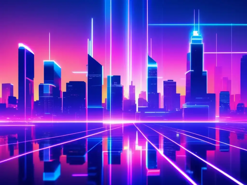 Ciudad futurista con rascacielos glitch Ciudad futurista con rascacielos pixelados y luces neón