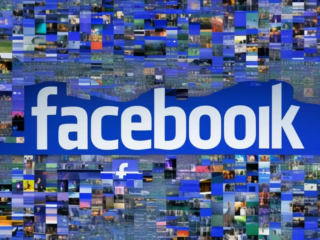 Collage 8k de fotos de perfil de Facebook distorsionadas por artefactos digitales, simbolizando riesgos y amenazas en grupos de Facebook