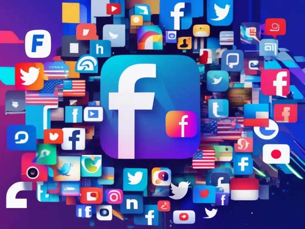 Collage de logotipos de redes sociales fragmentados