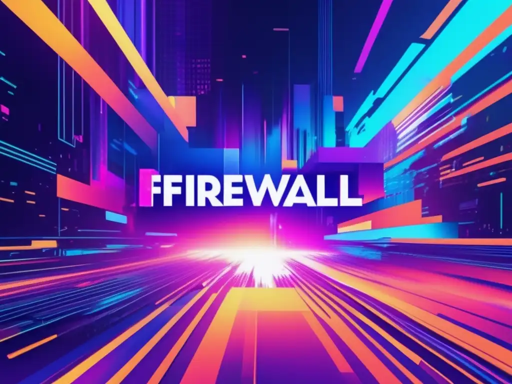 Comparativa Firewalls Empresariales 2023 - Imagen de arte glitch con firewall futurista y colores vibrantes