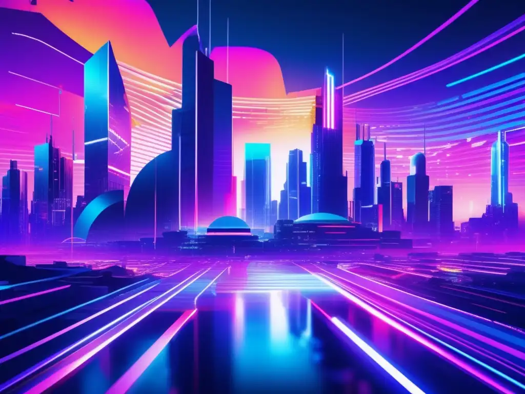 Comparativa precios herramientas ciberseguridad en paisaje cyber futurista con glitch art y neon