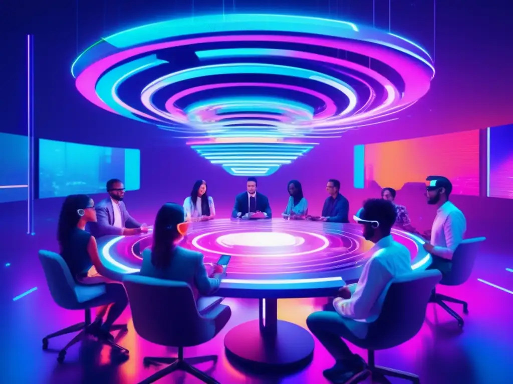 Guía de crowdfunding en ciberseguridad con imagen impactante de cyberspace futurista y vibrantes colores neon