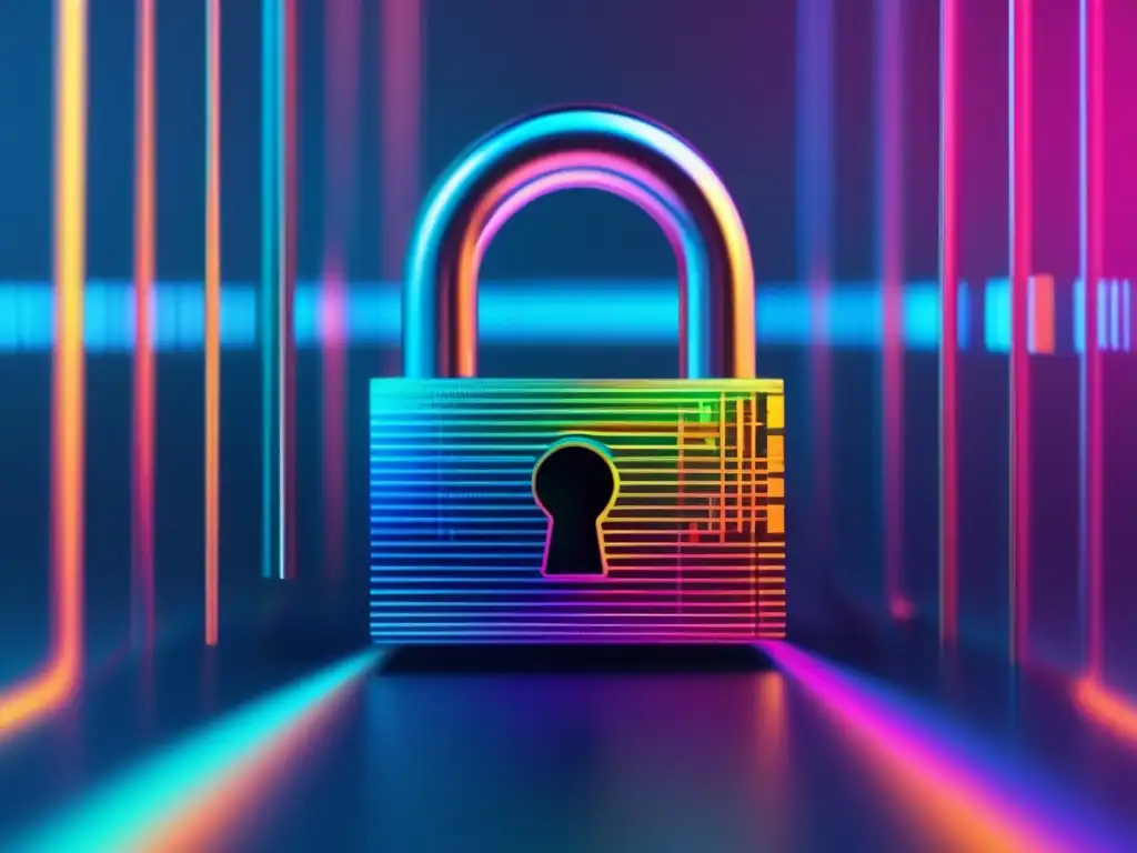 Cursos en ciberseguridad: padlock glitch art de código vibrante