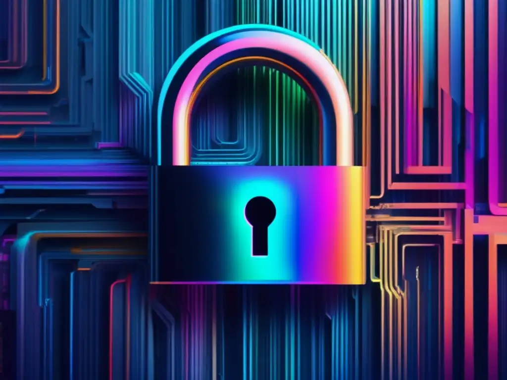 Protección de datos académicos en línea: Glitch art con colores vibrantes y código pixelado, simbolizando amenazas cibernéticas