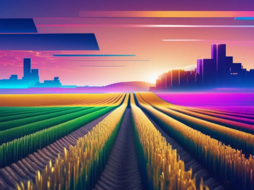 Desafíos ciberseguridad agricultura inteligente con glitch art surrealista