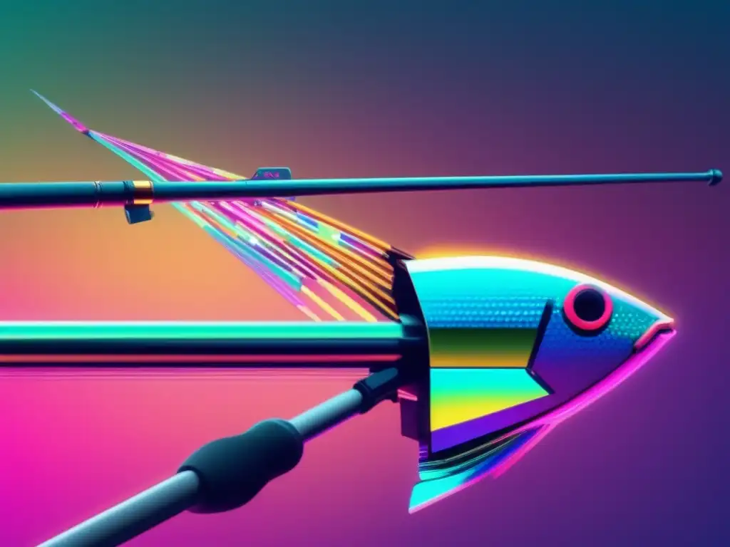 Diferencias clave entre Spear Phishing y Phishing - Imagen de arte glitch de 8k con una caña de pescar y una lanza pixelada