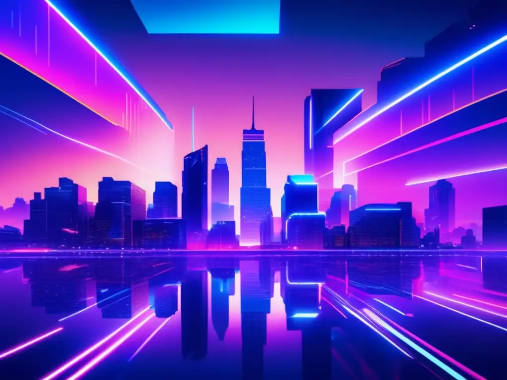 Entrenamientos simulacros phishing conciencia seguridad en una ciudad futurista con glitch art y efectos digitales