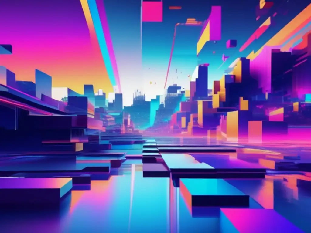 Escena glitch art, colores vibrantes