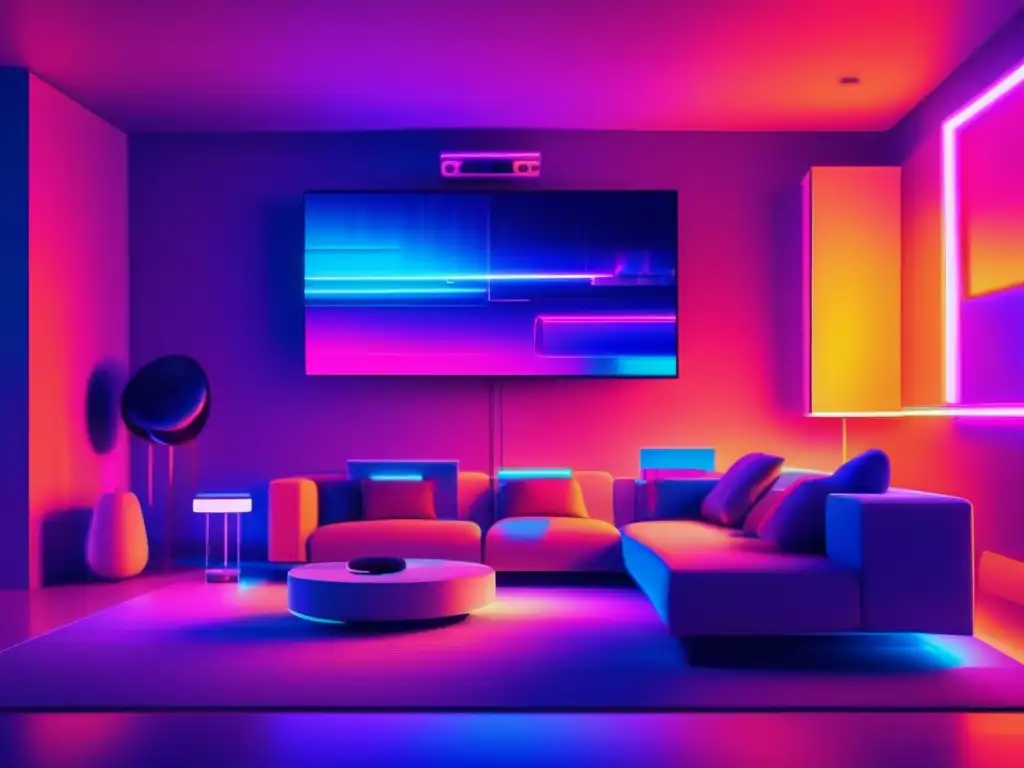 Futuro hogar inteligente con dispositivos interconectados Escena futurista de dispositivos interconectados en un hogar inteligente
