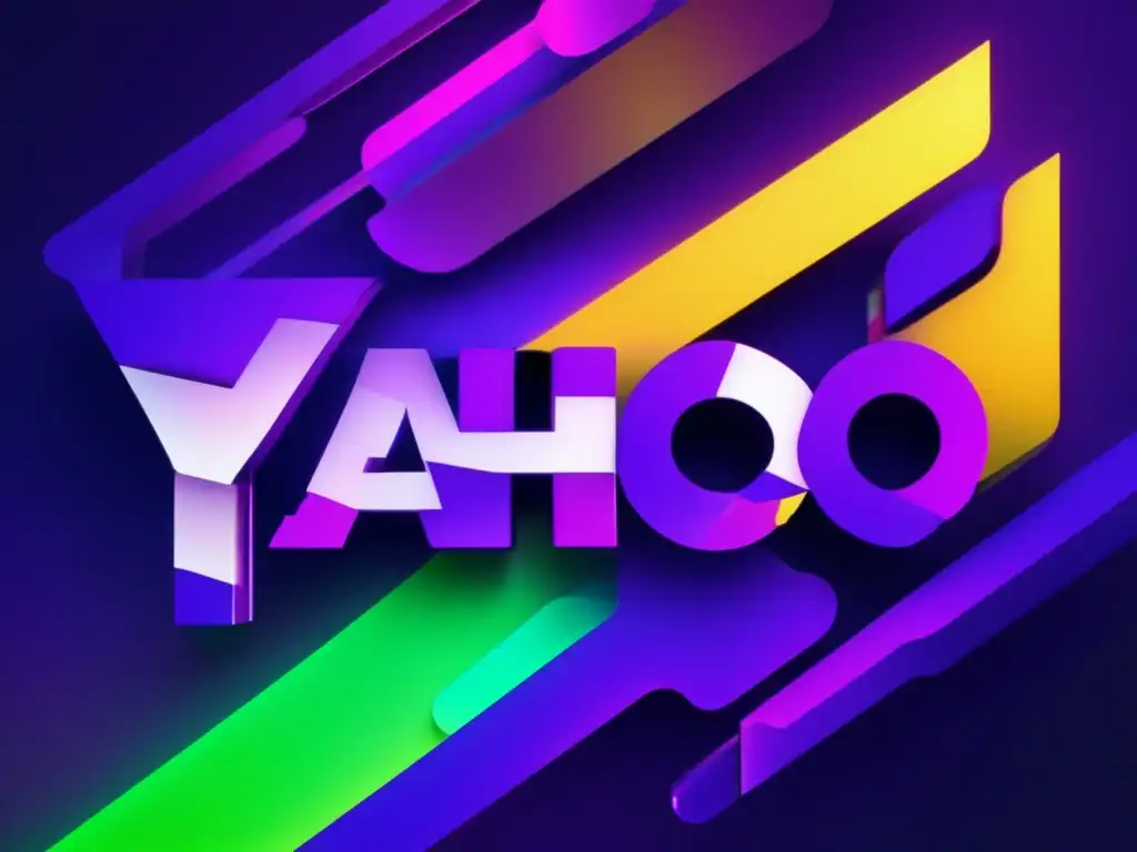 Fuga de datos Yahoo ciberseguridad: Logo fragmentado y distorsionado en glitch art, con colores neón y artefactos pixelados