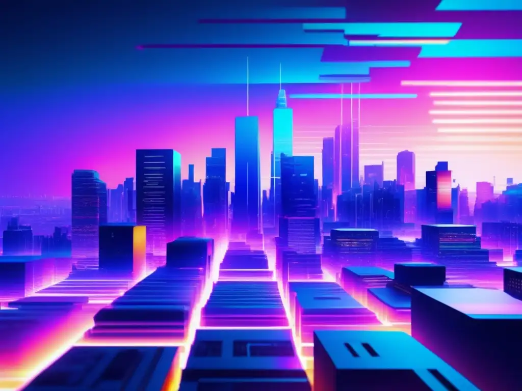 Futurista ciudad glitch 8k con CompTIA Security+: Curso avanzado ciberseguridad