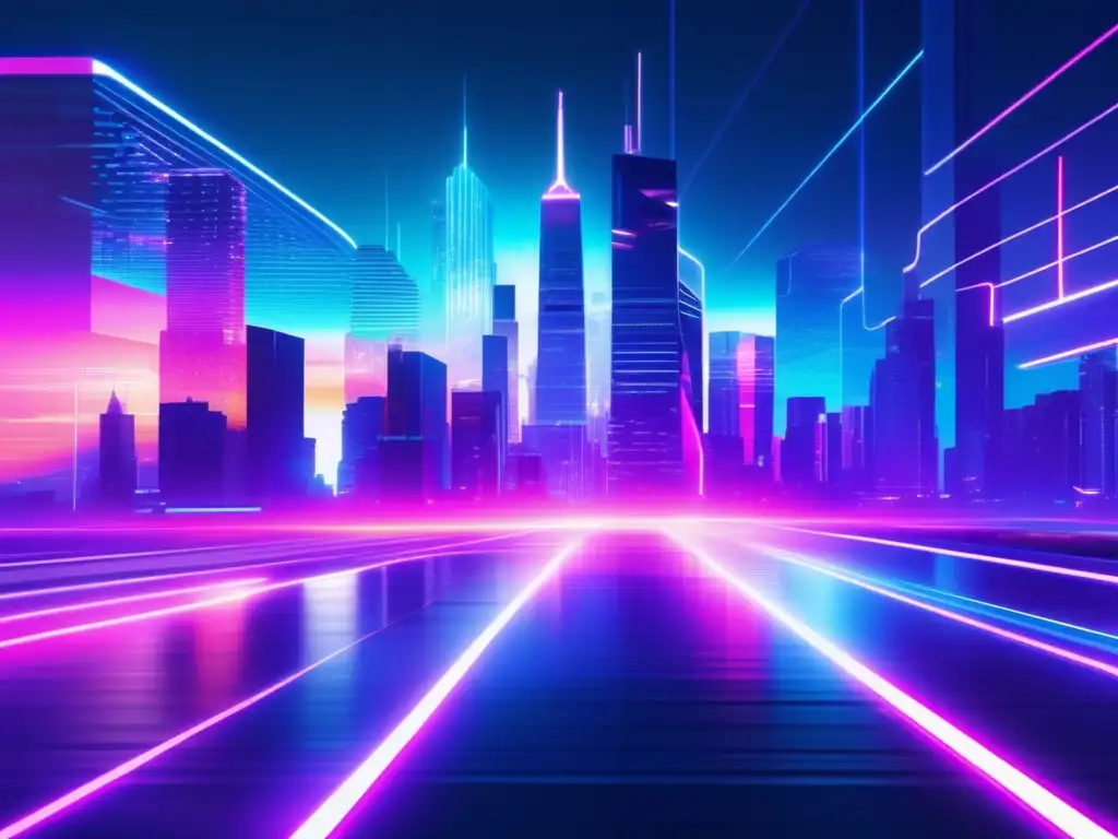 Futurista paisaje urbano de ciber ciudad con bootcamps de ciberseguridad especializados