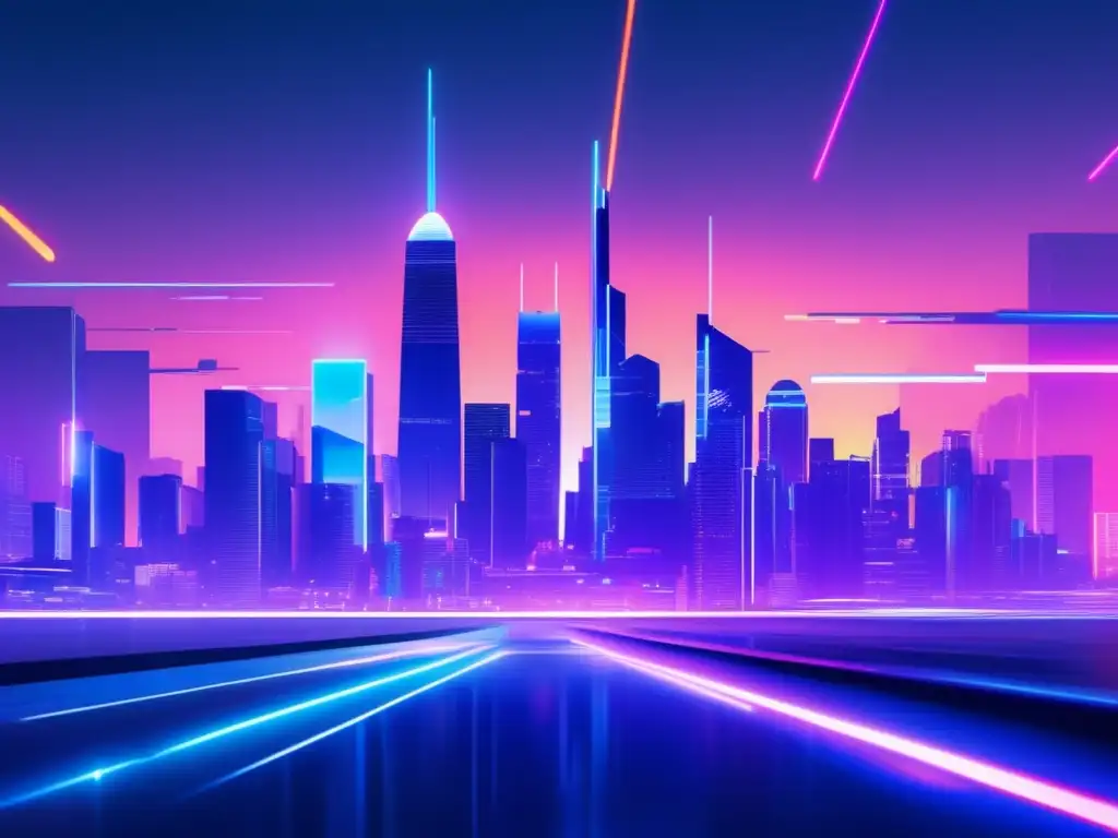 An image of a city skyline at night, with a futuristic twist