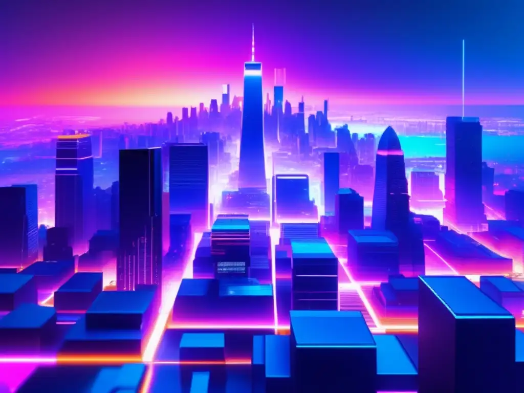 Futuro ciudad glitch: Neon skyline, leyes ciberseguridad privacidad ciudadano