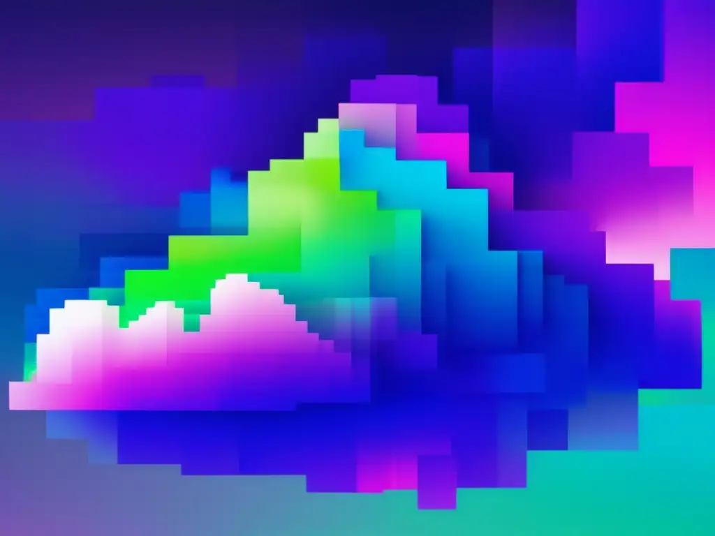 Glitch art de una nube vibrante y fragmentada, simbolizando estrategias de protección de datos en la nube