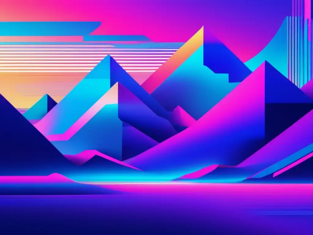 Glitch Art: Paisaje digital vibrante con efectos de falla y colores intensos