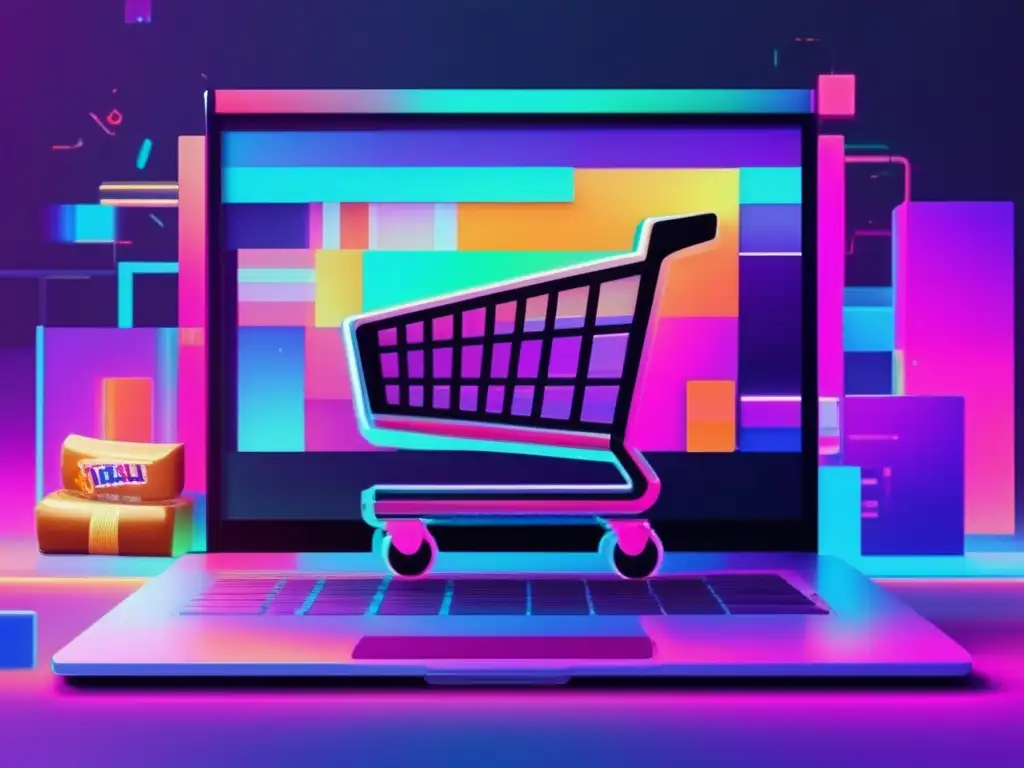 Glitch en pantalla de compra virtual con productos variados: Seguridad en compras online: protección de datos