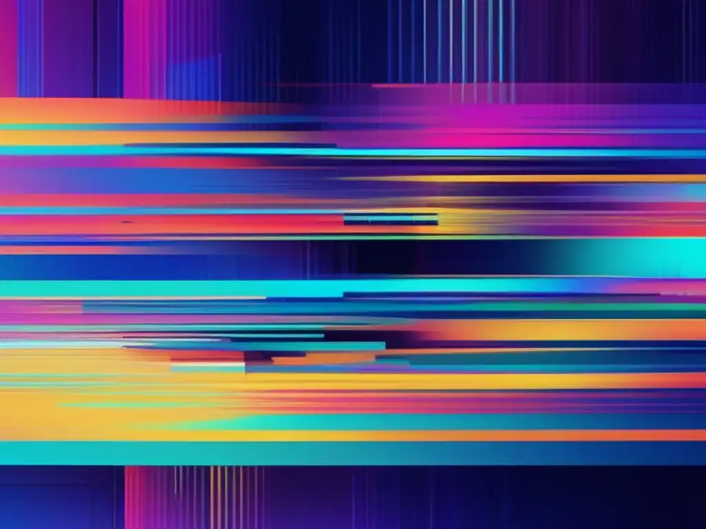 Imagen de arte glitch abstracto con colores vibrantes y formas distorsionadas