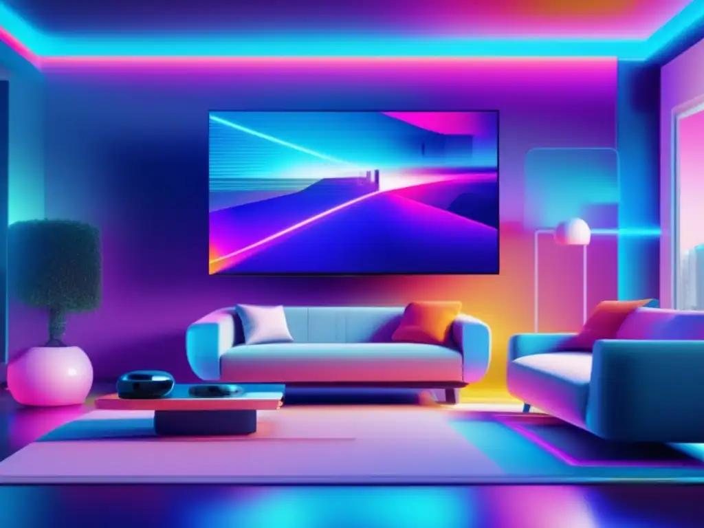 Hogar inteligente futurista con dispositivos interconectados Imagen de una casa inteligente futurista con dispositivos interconectados