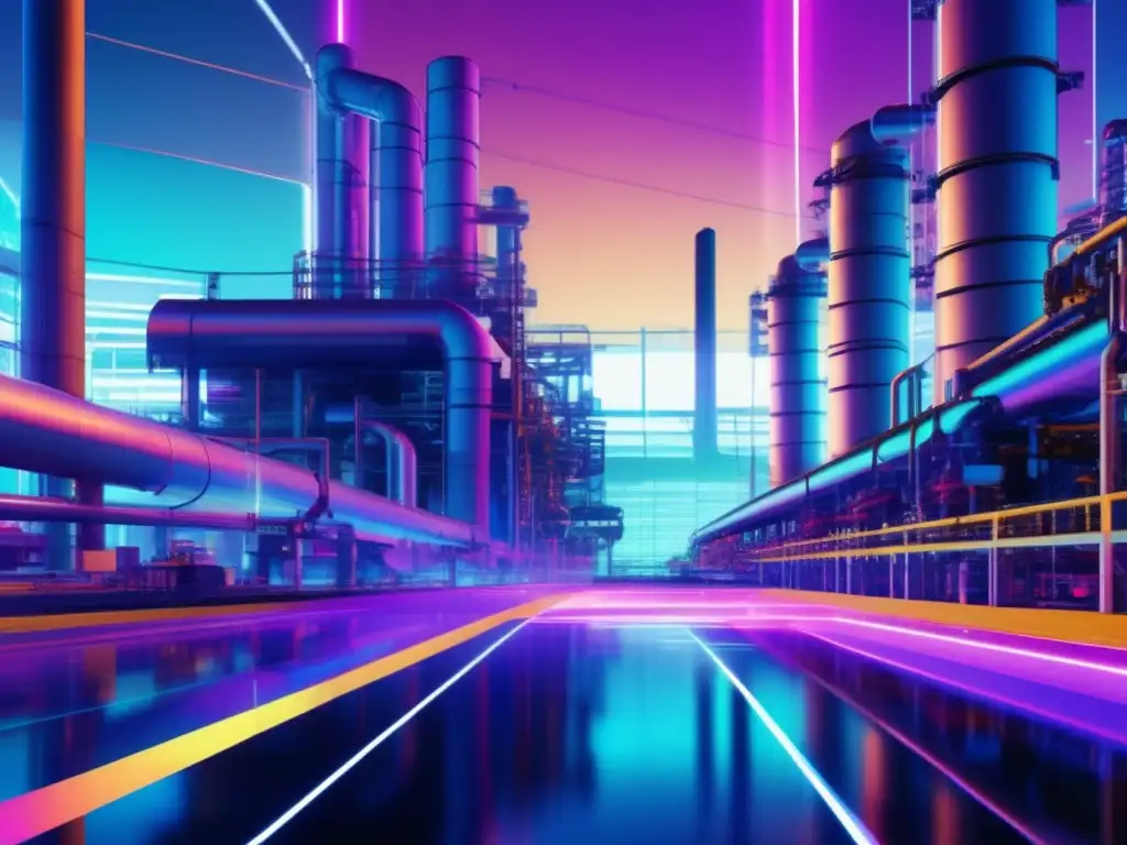 Imagen glitch futurista de entorno industrial, resalta protección de datos en entornos industriales