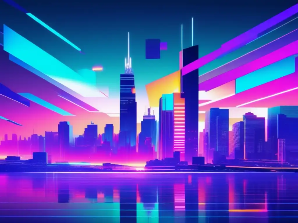 Paisaje digital futurista con glitch art Imagen impactante de glitch art en paisaje digital con colores vibrantes y formas geométricas