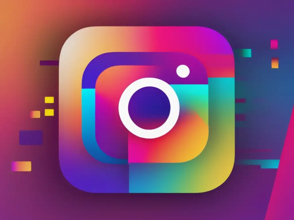 Imagen glitch del logo de Instagram con colores vibrantes y patrones pixelados