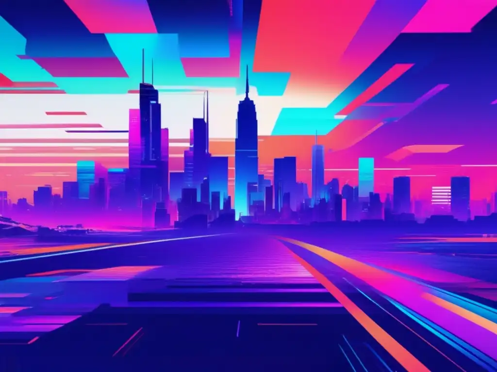 Imagen de paisaje cyberpunk con glitch, enfocada en Certificación CompTIA Security+ paso a paso