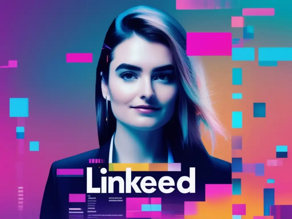 Imagen con perfil LinkedIn glitch art: Consejos seguridad LinkedIn ciberseguridad