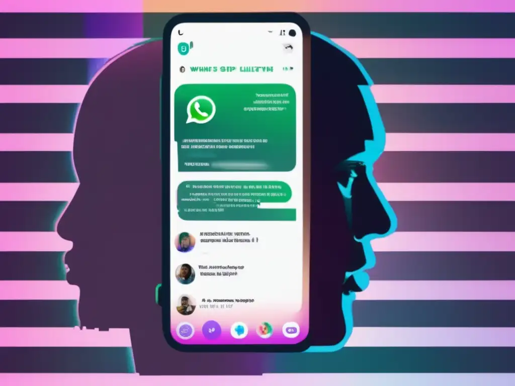 Imagen: Señales de espionaje en WhatsApp con glitch art y una silueta sospechosa