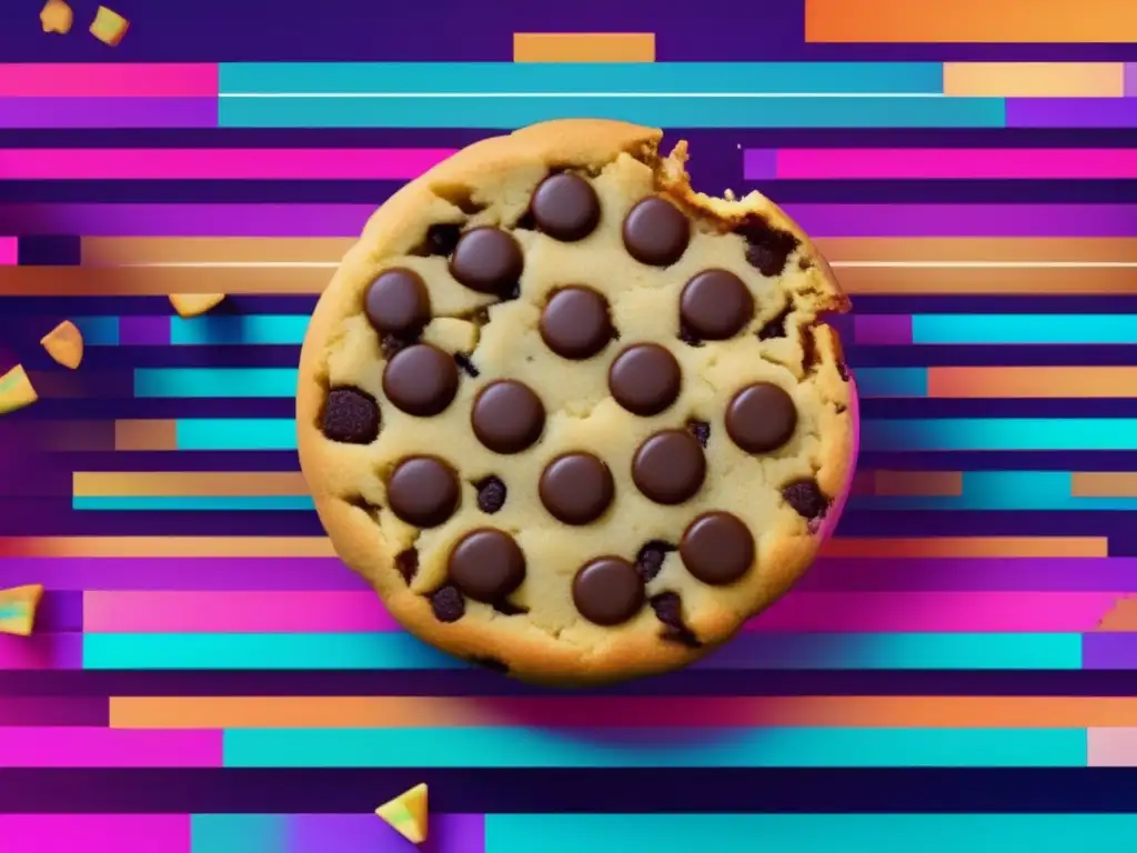 Glitch art de cookies y privacidad Ilustración impactante sobre cookies y privacidad en línea con estilo glitch art