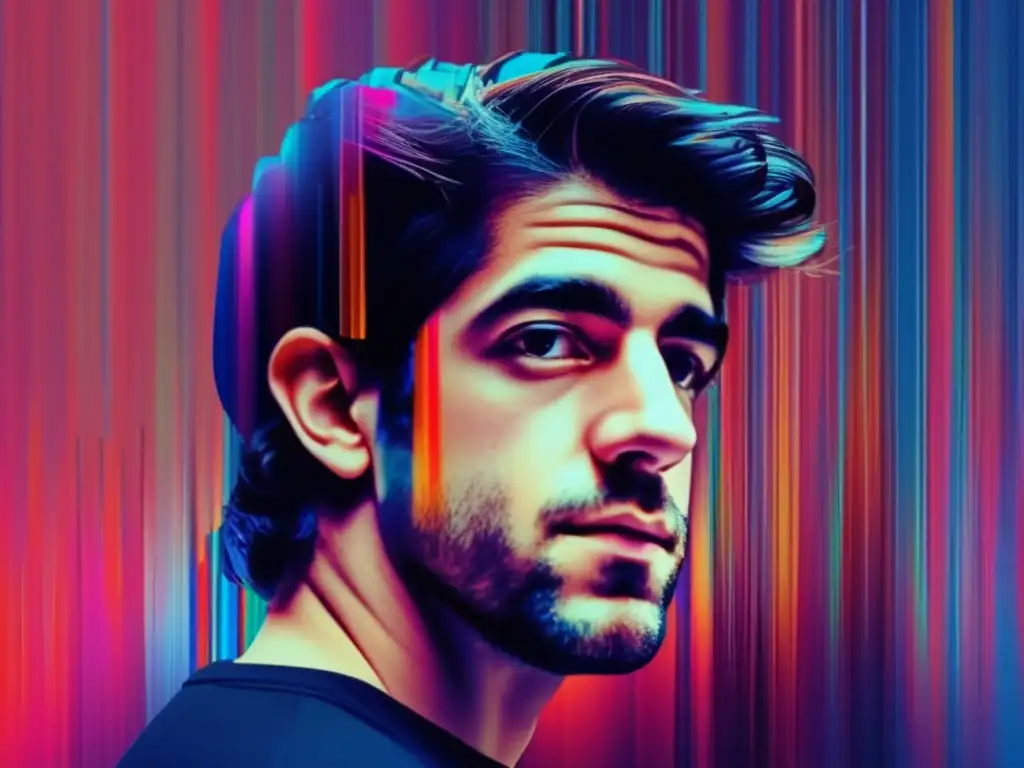 Implicaciones éticas del caso Aaron Swartz - Artes distorsionadas y vibrantes en imagen glitch 8k