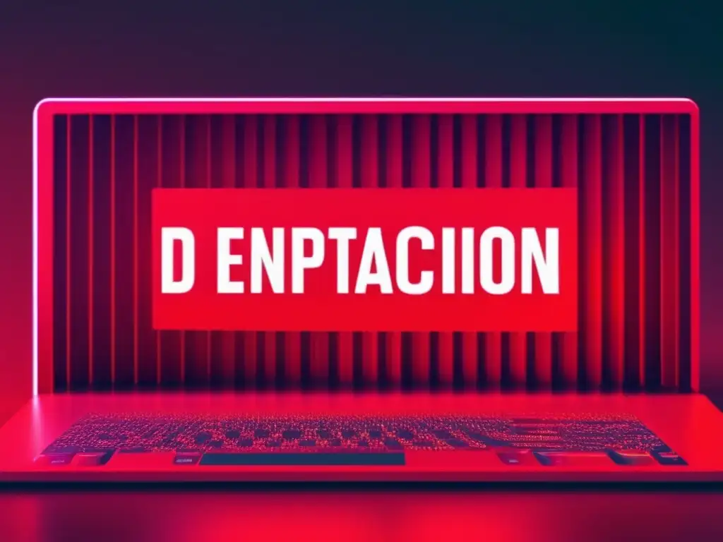 Importancia de la encriptación de datos: Futuro digital seguro y vibrante con rascacielos de código glitching y un escudo de datos cifrados pulsante