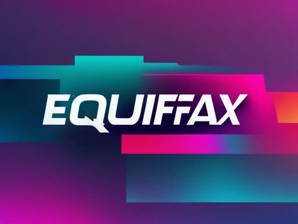 Lecciones aprendidas Equifax hackeo: Imagen glitch arte 8k logo fragmentado, colores vibrantes, caos y disrupción