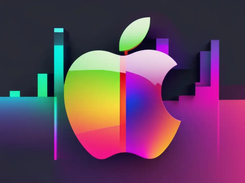 Logo de Apple distorsionado, colores brillantes y líneas fragmentadas, desmantelando mitos sobre seguridad en Mac