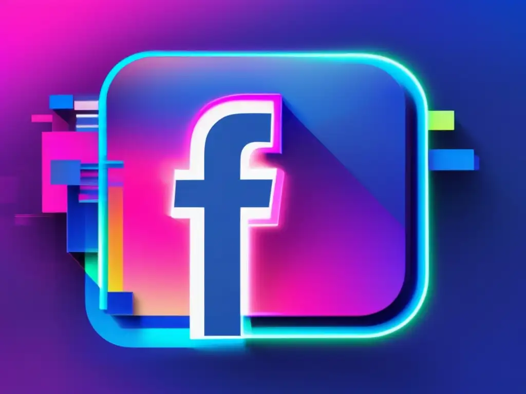 Facebook logo distorsionado con colores neon