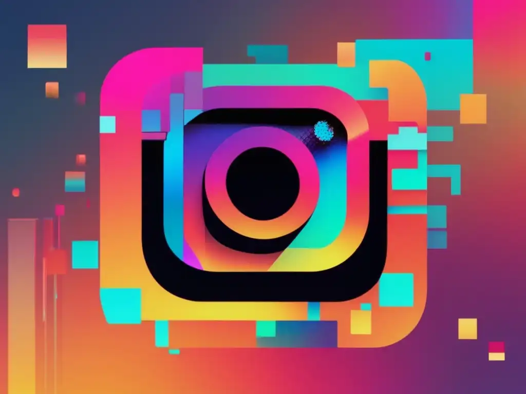 Pixelart de logo de Instagram glitchado y vibrante, evocando inseguridad digital y protección de cuenta en Instagram