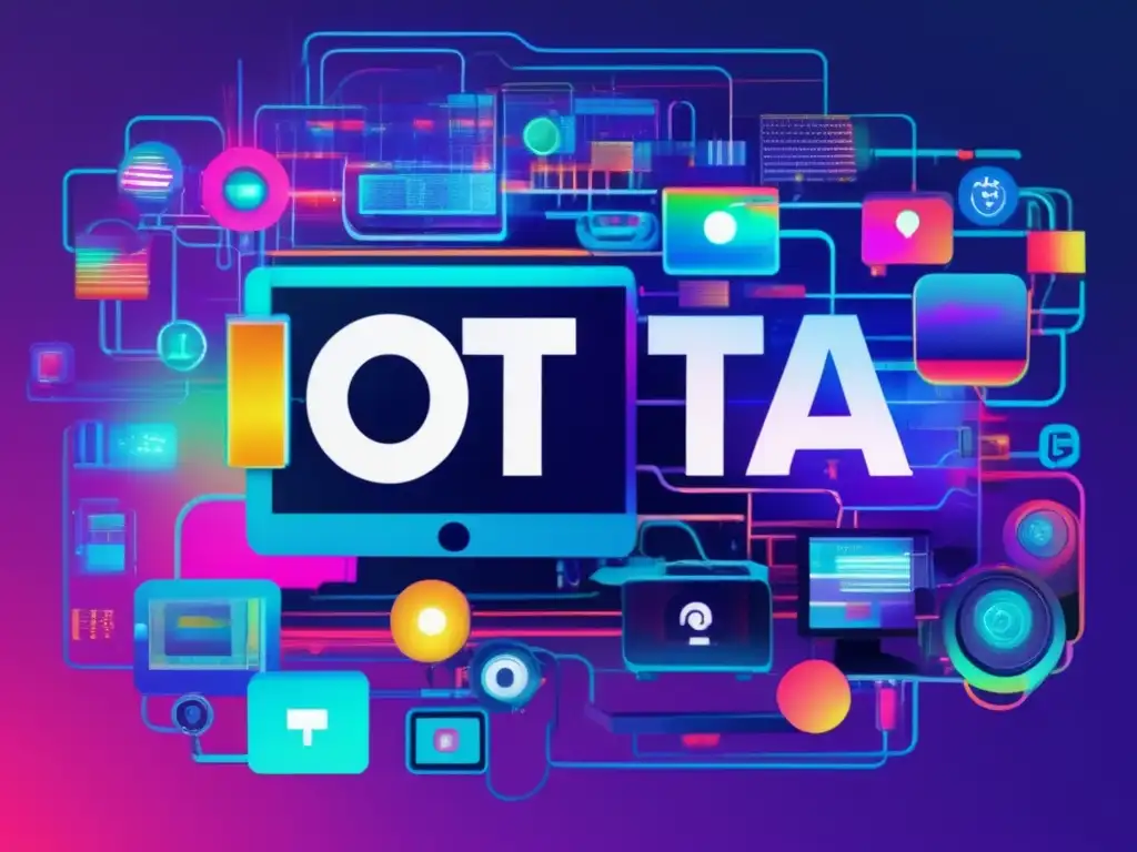 Implementación de marcos de ciberseguridad IoT en imagen de arte glitch que muestra los riesgos y amenazas en la era del IoT