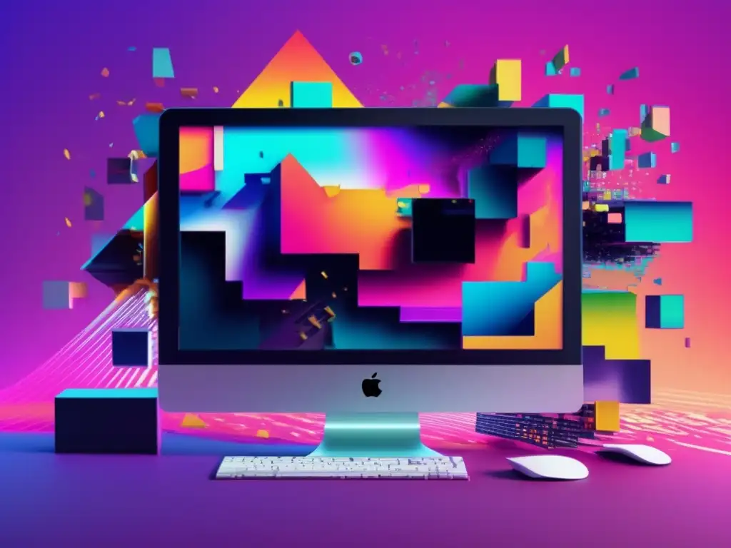 Mitos seguridad Mac: Imagen glitch arte caótica Mac pixelada, malware y vulnerabilidad