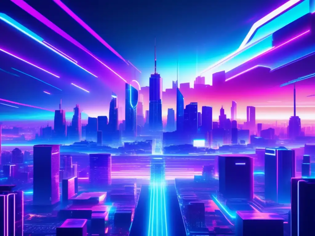 Paisaje ciberespacial futurista con glitch 8K: evitando software malicioso 2023