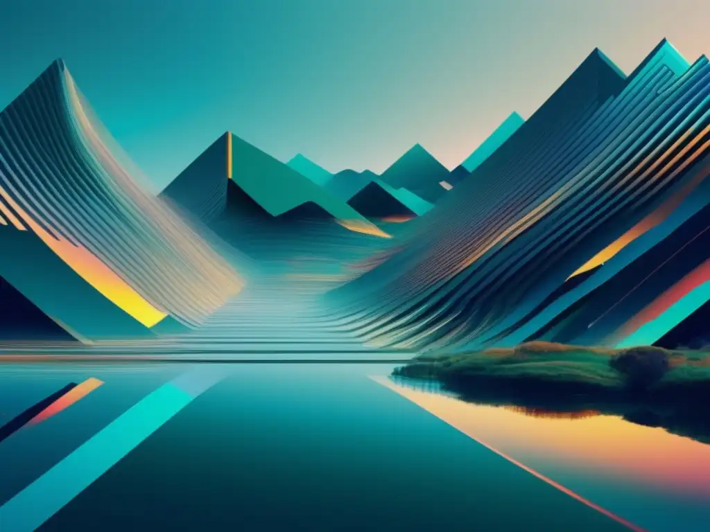 Paisaje digital glitch art con figura ominosa: 