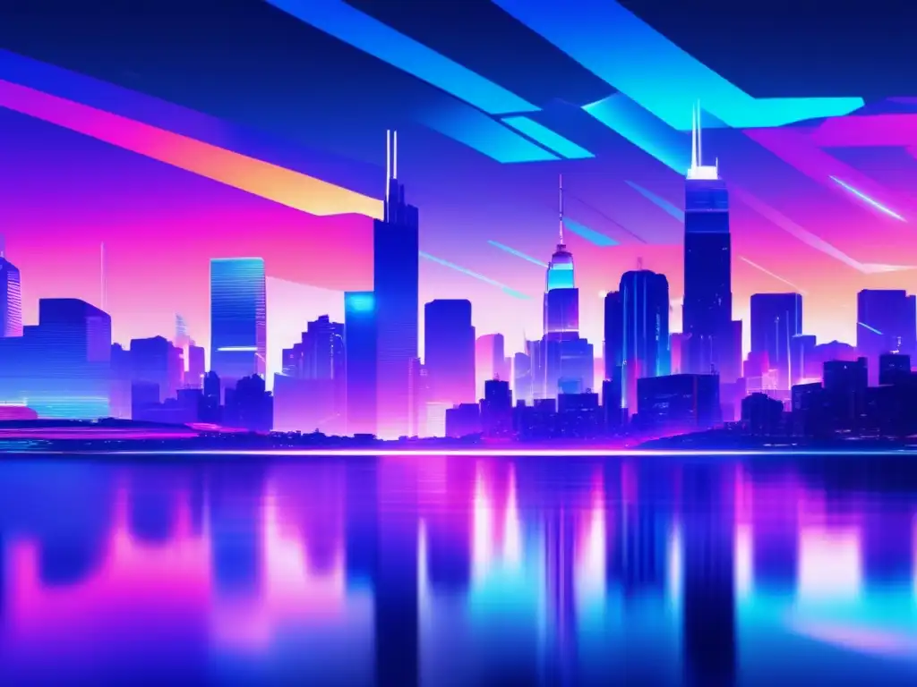 Paisaje digital con ciudad futurista y colores vibrantes, reflejando la inestabilidad de la ciberseguridad