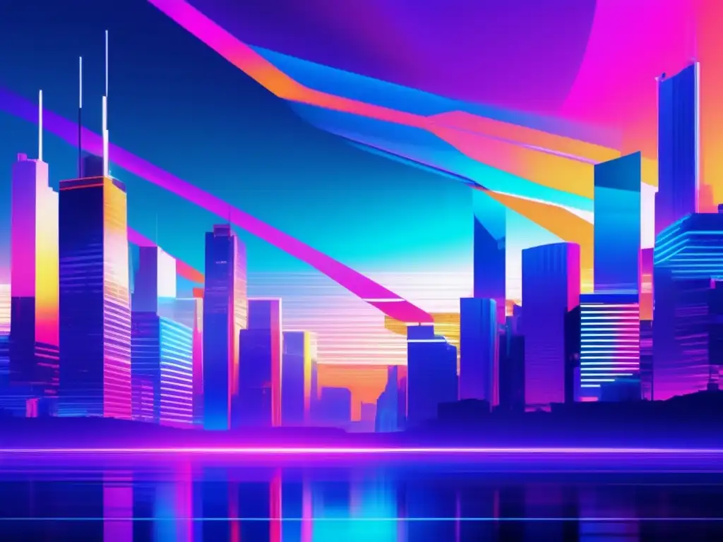 Paisaje digital con colores vibrantes y efecto glitch, representa simulacros de phishing y conciencia en seguridad